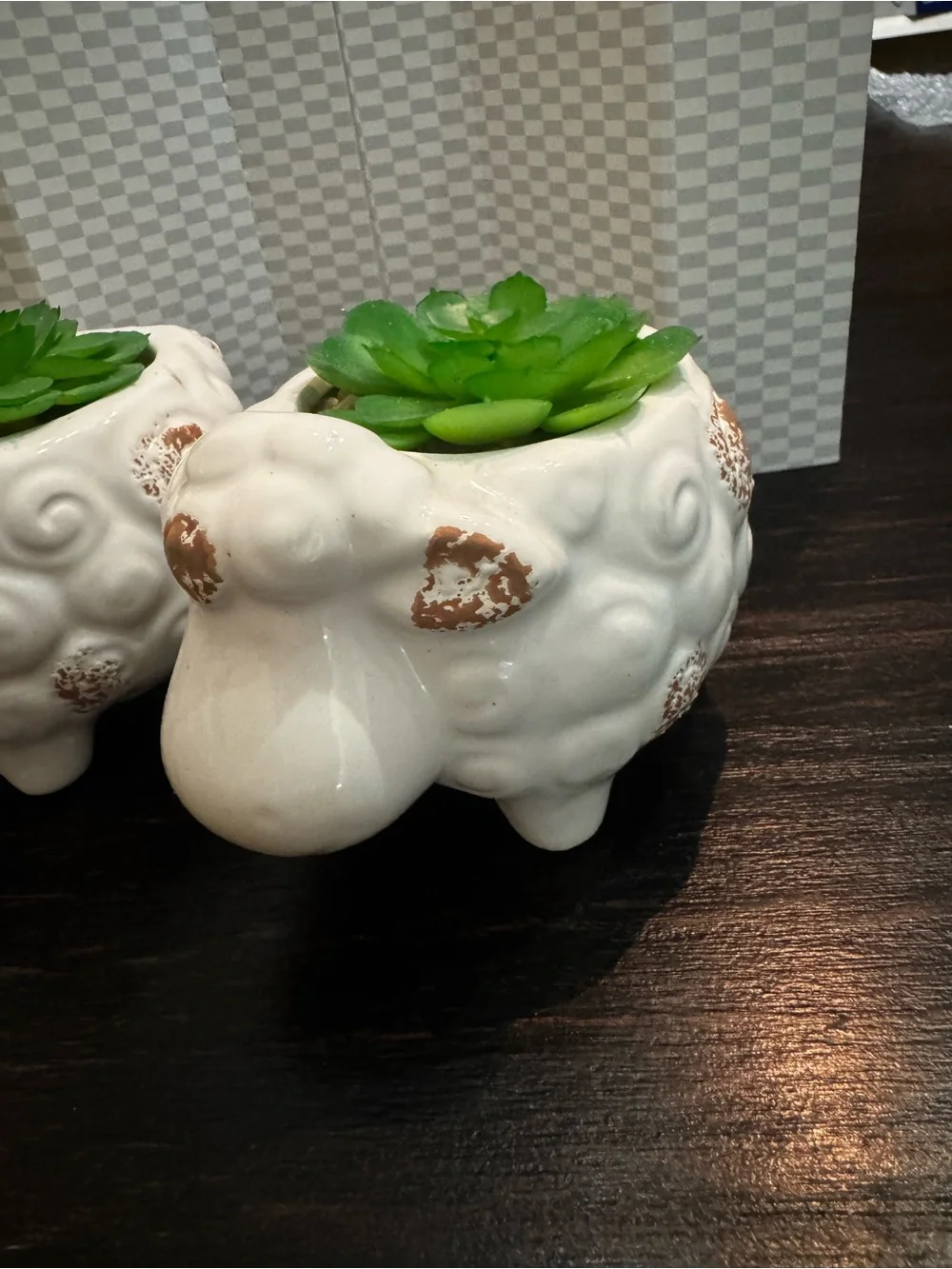 Lot of 2 Ceramic Sheep Faux Succulent Planter 5